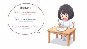 られる, させる and させられる: who did it, who made it happen, and who had no choice